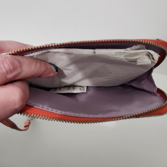 New Fossil Key-Per Wristlet Wrist Wallet  Canvas  Zip Around NWT Teal Coral - Picture 9 of 10